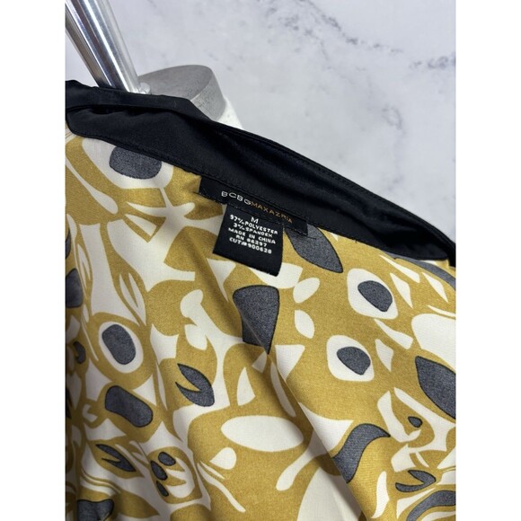 BCBG Maxazria Y2k Satin Adele Wrap Dress M Black Gold Long Sleeves Abstract - Picture 11 of 14